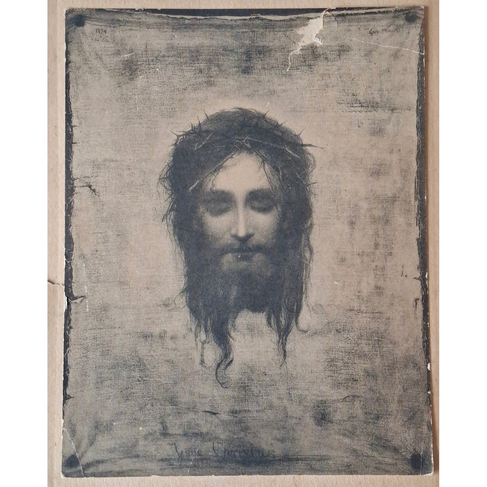 Vintage Gabriel Max Jesus Christus 1874 St Veronica Handkerchief Print